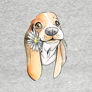 Basset Hound With Flower T-Shirt